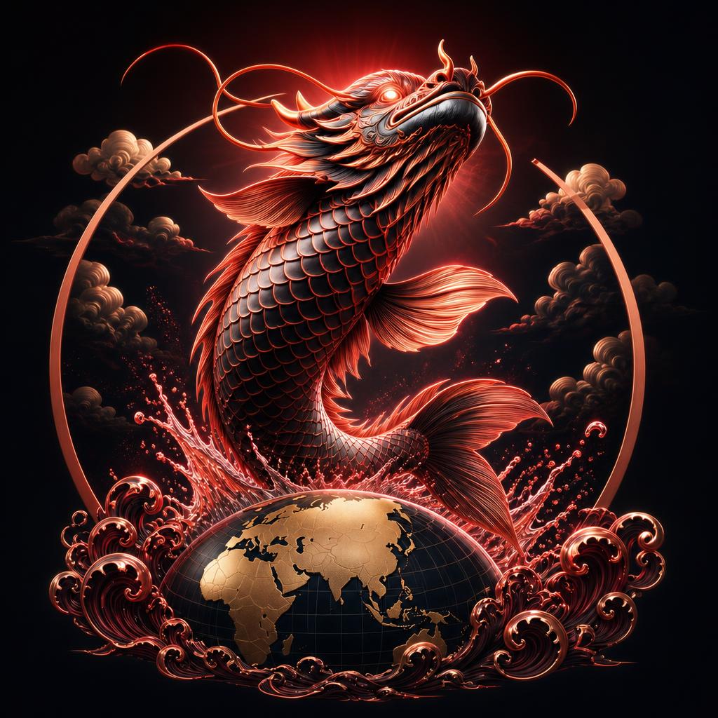 LongYuRed dragon-fish power logo